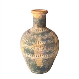 Vtg Clay Pottery Carved Vase